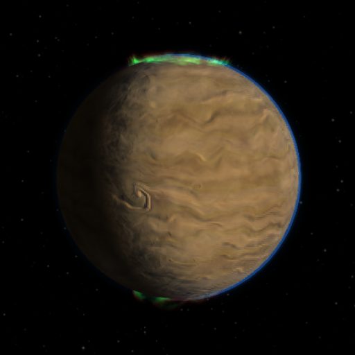 GJ 1214 b rendered in TerraForge from its measured mass, orbit and star