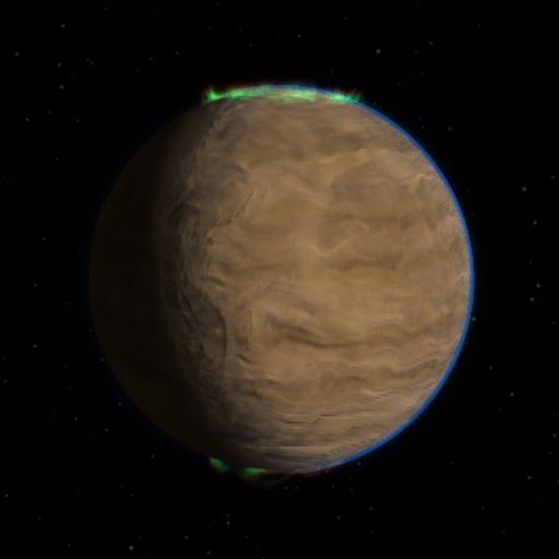 GJ 876 c rendered in TerraForge from its measured mass, orbit and star