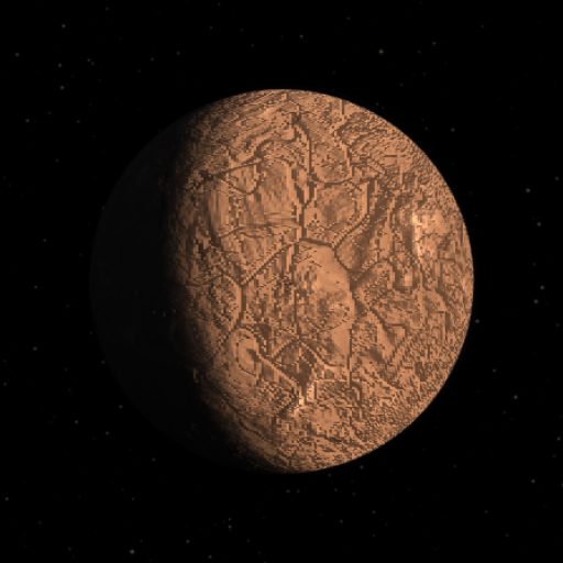 HD 219134 f rendered in TerraForge from its measured mass, orbit and star