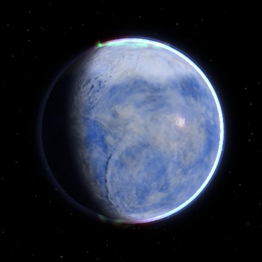 Kepler-296 f rendered in TerraForge from its measured mass, orbit and star