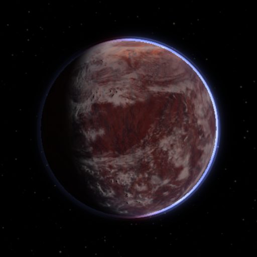 TRAPPIST-1 e rendered in TerraForge from its measured mass, orbit and star