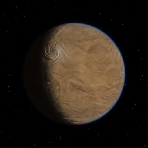 2MASS J0534-0530 b rendered in TerraForge from its measured mass, orbit and star