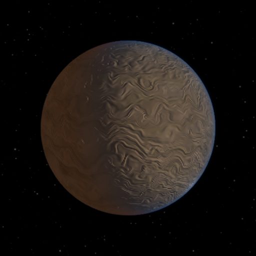 TOI-7404 b rendered in TerraForge from its measured mass, orbit and star