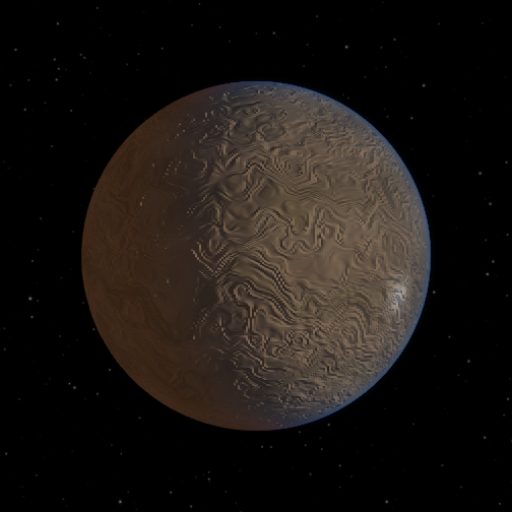 TOI-7425 b rendered in TerraForge from its measured mass, orbit and star