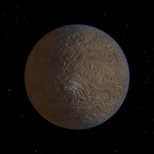 WASP-146 b rendered in TerraForge from its measured mass, orbit and star